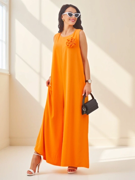 Combinaison Callisto Orange – Élégance Moderne en Viscose pour l'Été