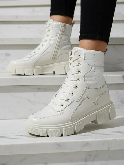 Calista Chaussures pour Femmes Bottines Plates Crème à la Mode