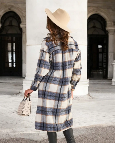 Chemise longue femme à carreaux bleu marine - Vêtements
