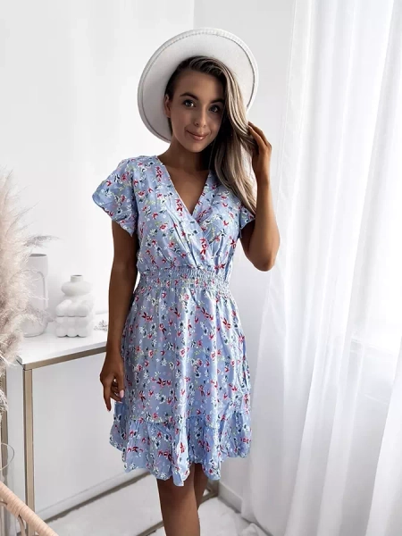 Royalfashion Mini robe femme bleu à motif floral