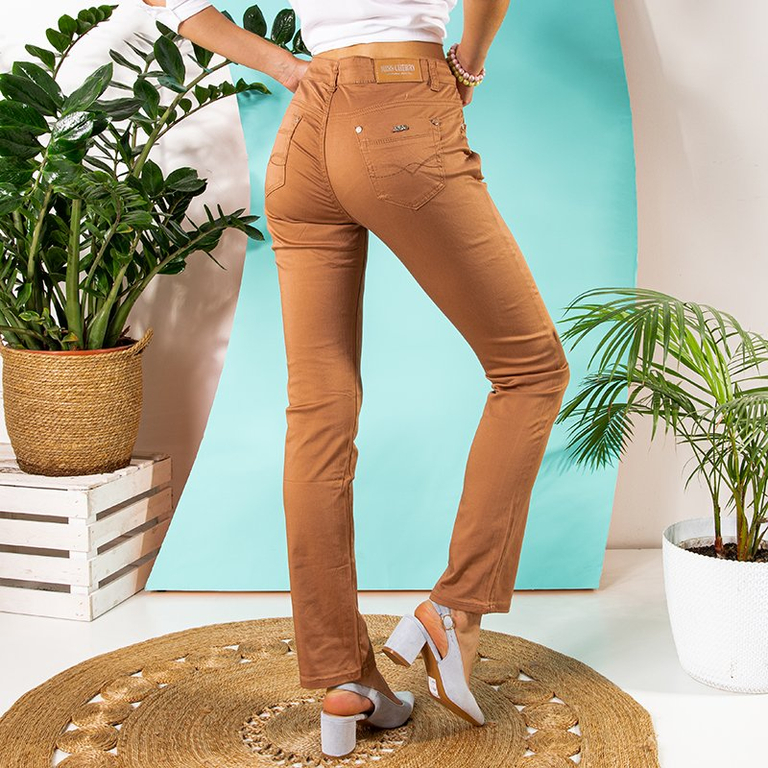 Pantalon droit marron pour femme TAILLE PLUS - Vêtements