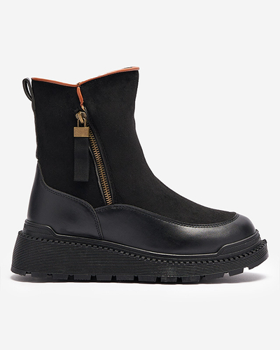 Bottes noires à talon plat pour femmes Mefina- Footwear