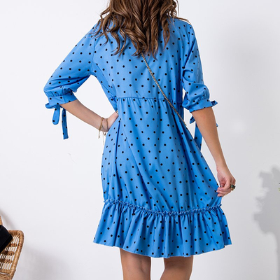 Robe évasée bleue femme à pois - Vêtements