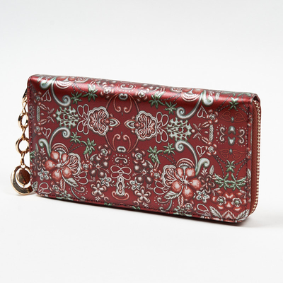 Grand portefeuille femme bordeaux à motif fleuri - Accessoires