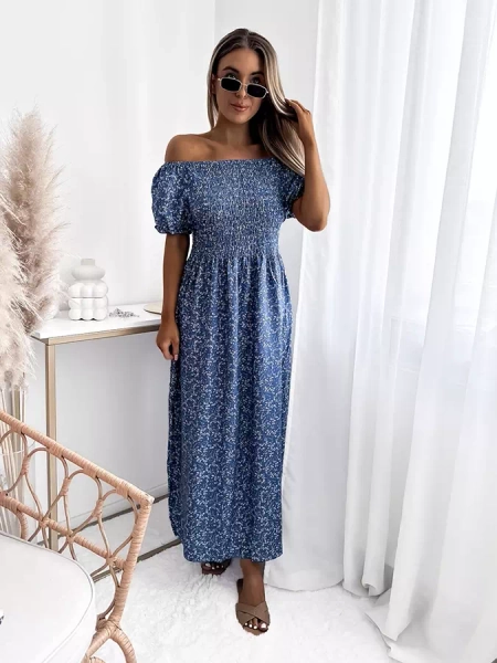 Robe midi à fleurs pour femme bleu - Vêtements