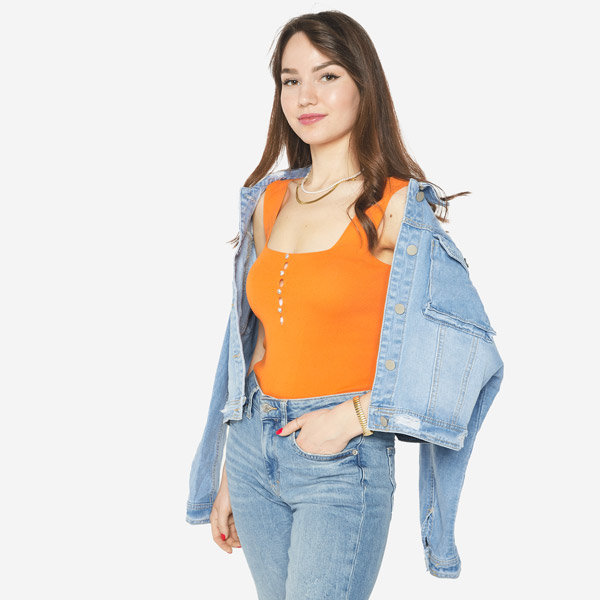 Top femme orange avec boutons a'la zircons cubiques - Vêtements