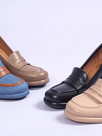 Mocassins en denim pour femmes Royalfashion sur un talon bloc Jozenas