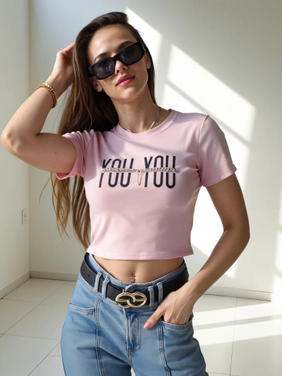 Royalfashion Haut court en coton pour femmes avec l'inscription