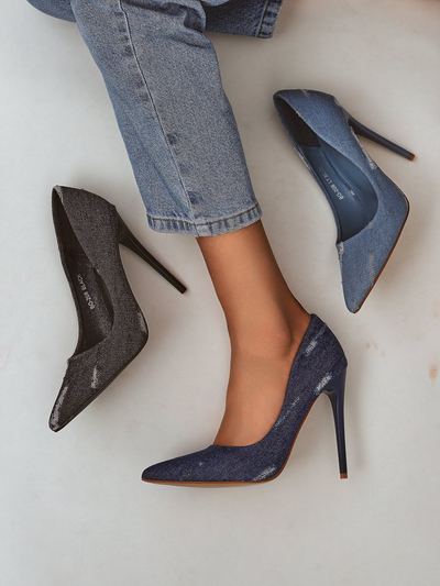 Royalfashion Escarpins à talons aiguilles pour femme, Denim Chic