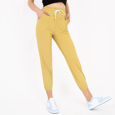 Pantalon en tissu pour femme jaune avec un patch - Vêtements