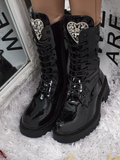 Bottines vernies à lacets pour femmes Emelune