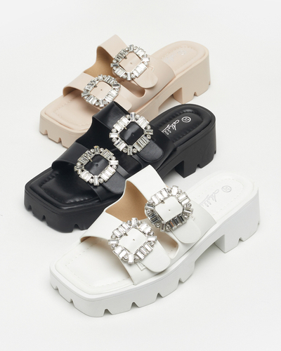 Babouches noires pour femme avec ornements en zircon Sadoh - Footwear