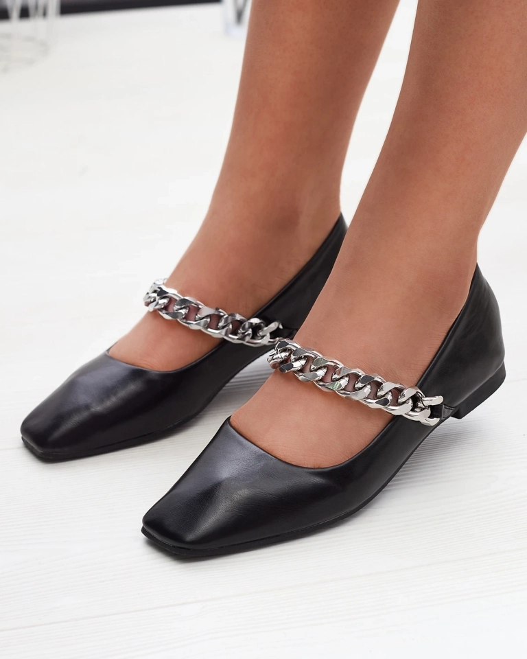 Ballerines noires pour femme avec chaîne Serima - Footwear
