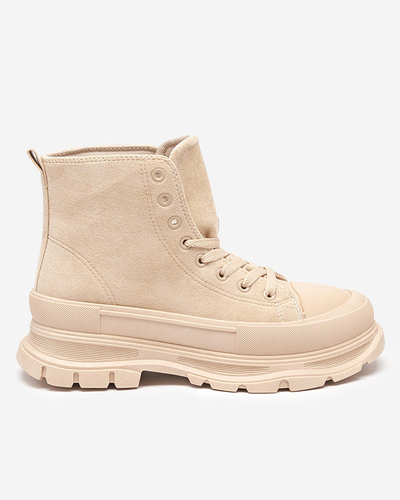 OUTLET Bottines femme beiges à lacets et talon plat Wertika - Souliers