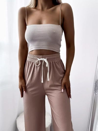Pantalon palazzo large à plis pour femme, marron - Vêtements