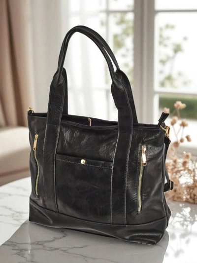 Sac à main pour femmes en cuir écologique Nerina – shopper italien noir avec fermeture éclair