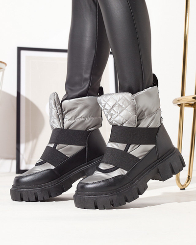 OUTLET Bottes pour femmes a'la bottes de neige sur une semelle plate en noir-gris Ferory- Footwear