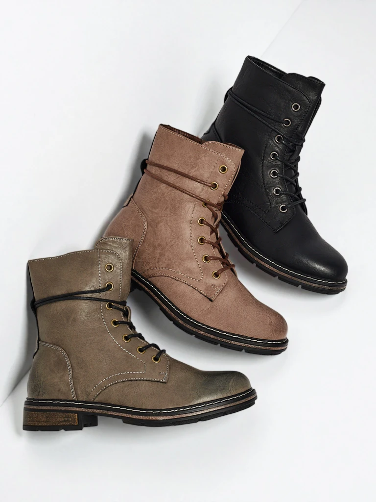 Bottines lacées pour femmes en cuir écologique Ravonna