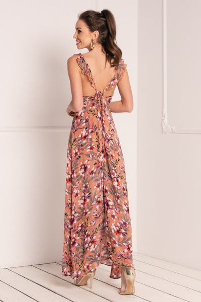 Robe longue fleurie corail femme - Vêtements