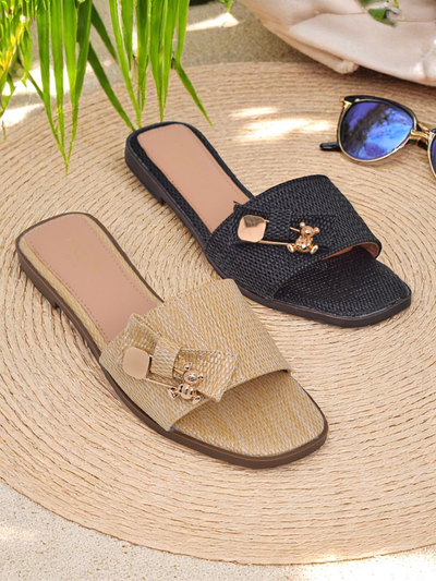 Royalfashion Mules en paille pour femme Sandales Aurelia
