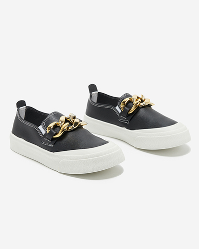 OUTLET Slip-on noir pour femme à semelle plus épaisse avec décoration Senula - Footwear