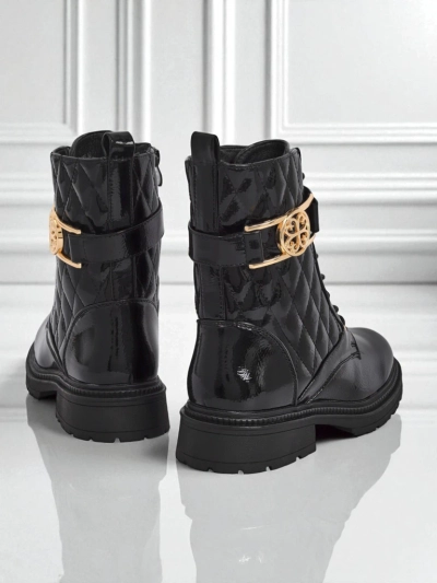 Pikowane botki damskie z ekologicznej skóry lakierowanej Opal Verge