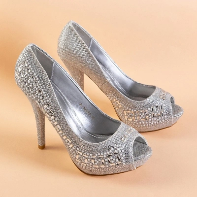 OUTLET Escarpins en brocart argentés pour femmes sur une épingle avec zircone cubique Inda - Chaussures
