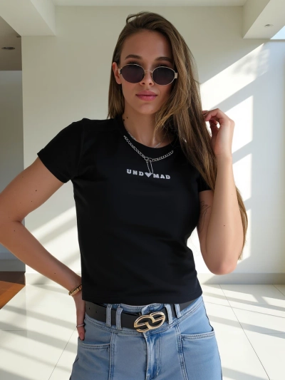 Royalfashion Haut court en coton pour femmes avec l'inscription