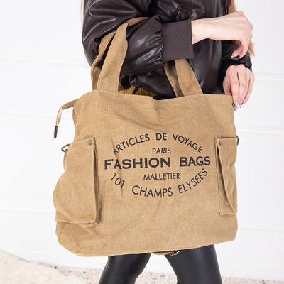 Sac shopper femme marron clair avec inscriptions - Accessoires