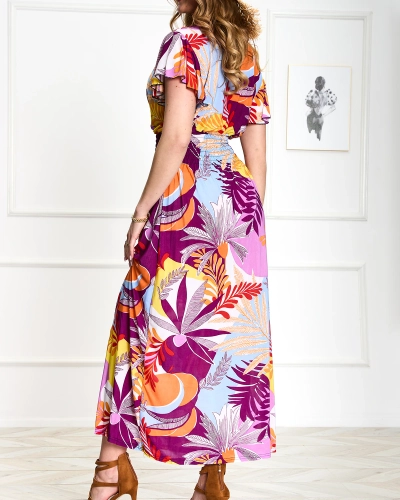 Robe longue pour femme violette à imprimé floral - Vêtements