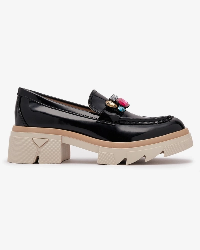 Mocassins noirs laqués avec pierres colorées Sarix - Footwear