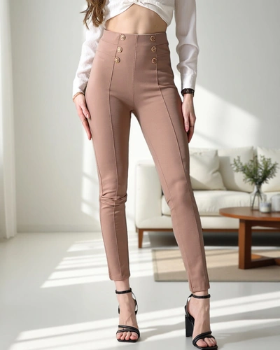 Treggings en coton pour femmes Royalfashion avec boutons décoratifs