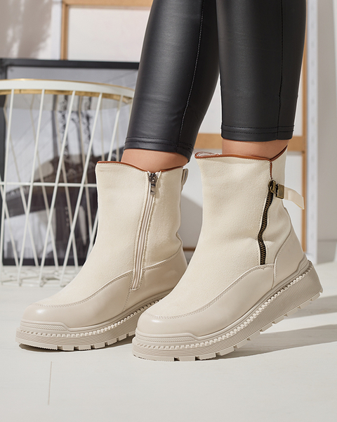 Crème Bottes à talon plat pour femmes Mefina- Footwear