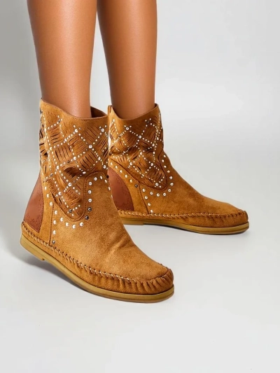 Bottines pour femmes Royalfashion avec un petit talon et des clous Style indien