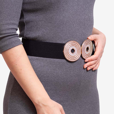 Ceinture élastique noire avec une boucle dorée avec des zircons - Accessoires