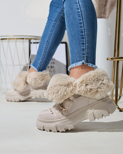Bottes de neige beige à lacets pour femmes Fentes- Footwear