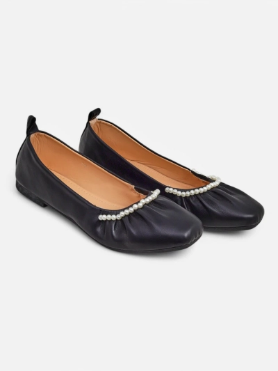 Ballerines Callisto Nero – Ballerines noires en éco-cuir avec perles, talon plat