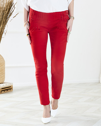 Pantalon femme taille basse en tissu rouge - Vêtements