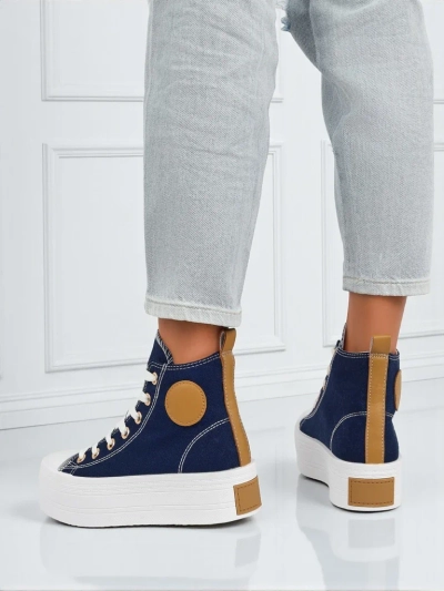 Adelina Capri Baskets pour Femmes Bleu Marine sur Plateforme Plate de 4,5 cm