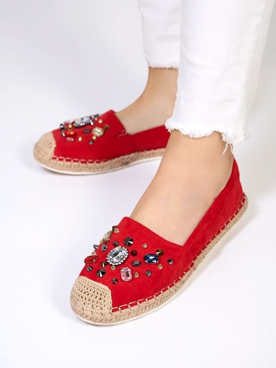 Espadrilles rouges pour femmes en éco-daim avec zircons cubiques Mediros - Footwear