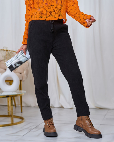 Royalfashion Pantalon en velours côtelé noir pour femme