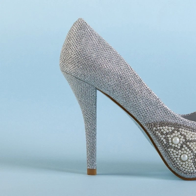 OUTLET Talons hauts pour femmes argent brillant avec zircone cubique et perles Mira - Footwear