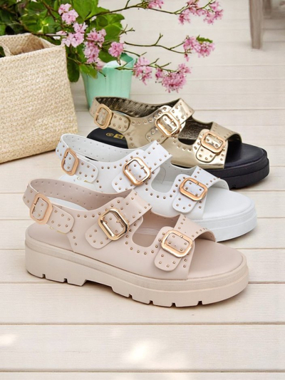 Royalfashion Sandales pour femmes à semelle épaisse avec strass Rocky Chic