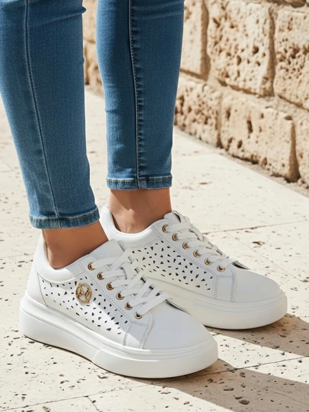 Baskets ajourées Calista Bianco pour femmes en cuir écologique, printemps, 4,5 cm