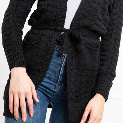 Cardigan noué noir pour femme avec poches - Vêtements