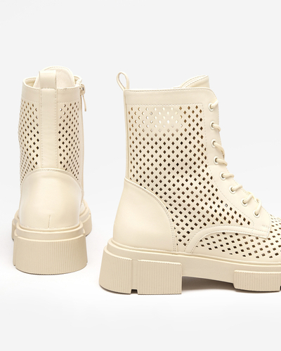 Bottes pour femmes beiges ajourées à talons plats Rolika - Footwear