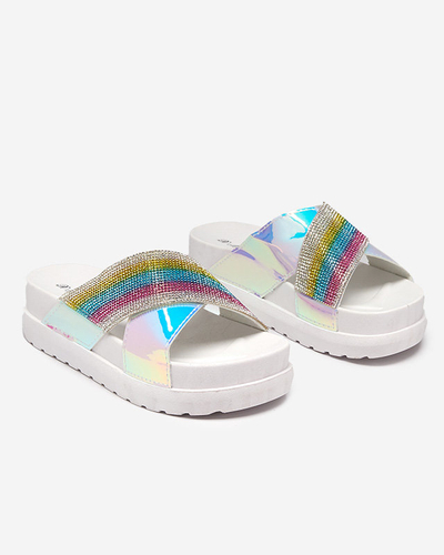 OUTLET Chaussons femme blancs holographiques à sequins Yalay - Footwear