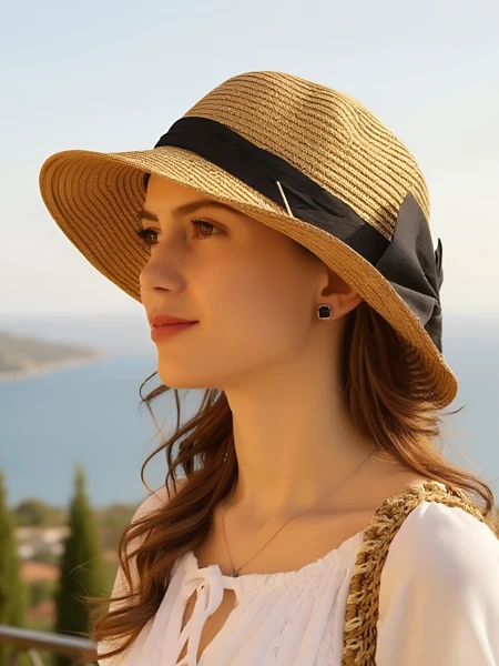 Royalfashion Chapeau de paille femme Belle Ruban