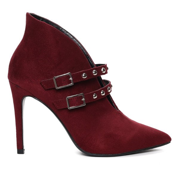 Burgundowe botki na szpilce - Obuwie