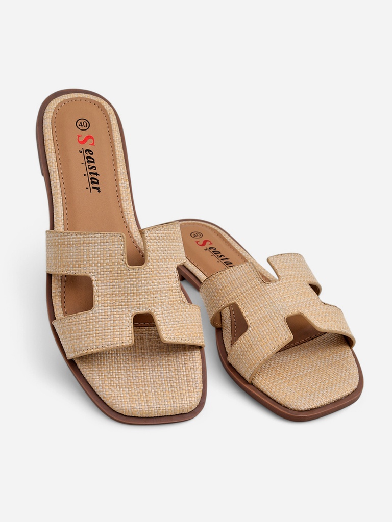 Sandales beiges pour femmes Letizia confortables plates en cuir écologique été